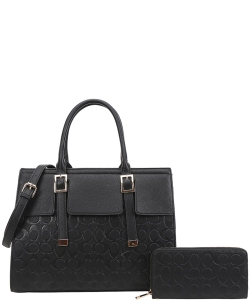 2in1 Oval Print Satchel W Wallet Set DP-9151-W BLACK
